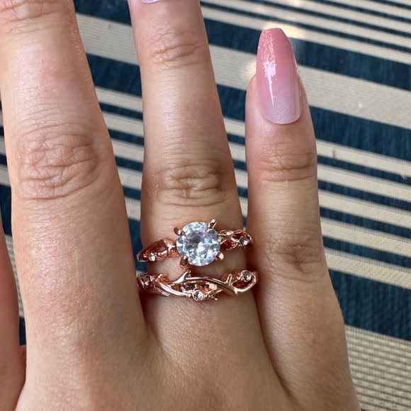 18K Promise Rose Gold Diamond Vine Double Ring - Picture 9 of 9